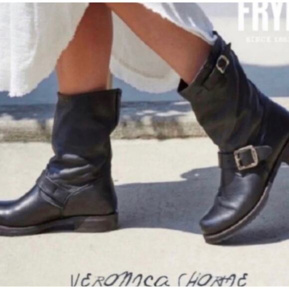 Frye Vintage Veronica Short Slouch Taupe Brown Leather Mid Calf Boots Size 8.5 - Picture 3 of 11